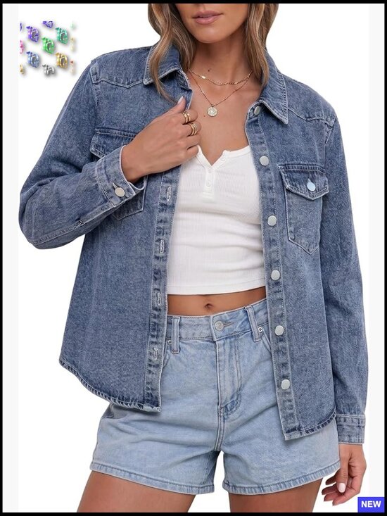 Jackets & Blazers - Distressed Denim Jacket Relaxed Fit Button Down Trucker Shacket Long Sleeve